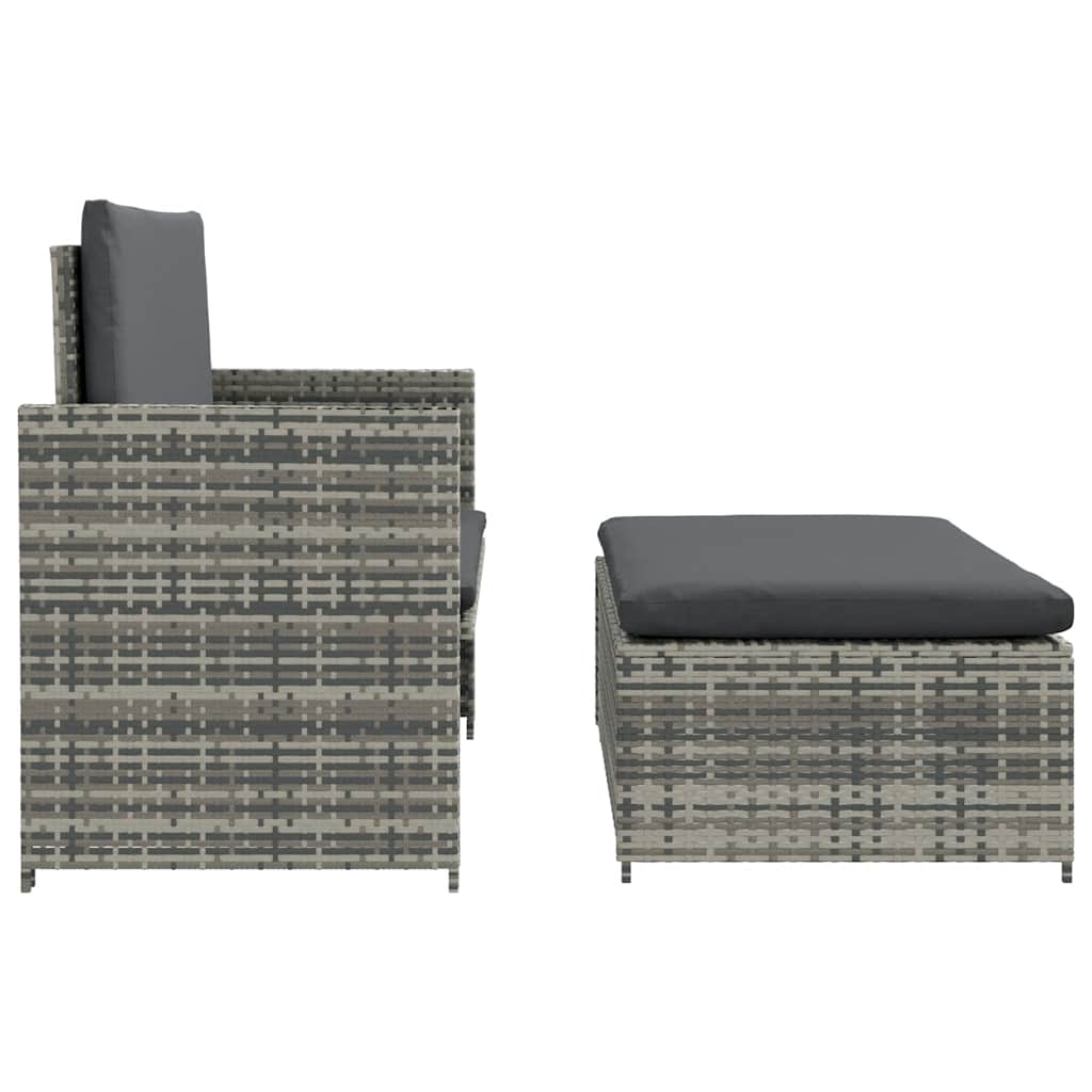 2-delige Loungeset met kussens poly rattan grijs