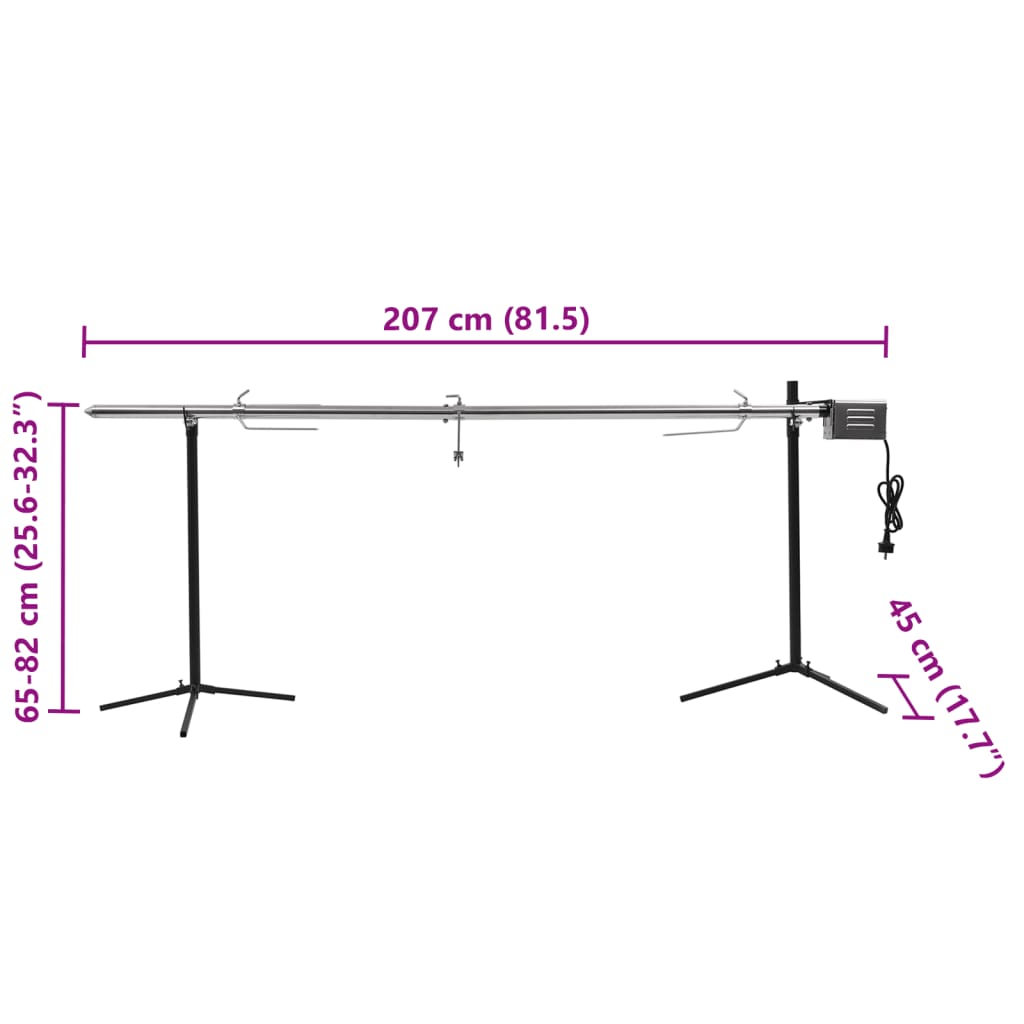 Automatische barbecue met motor 207x45x81 cm roestvrij staal