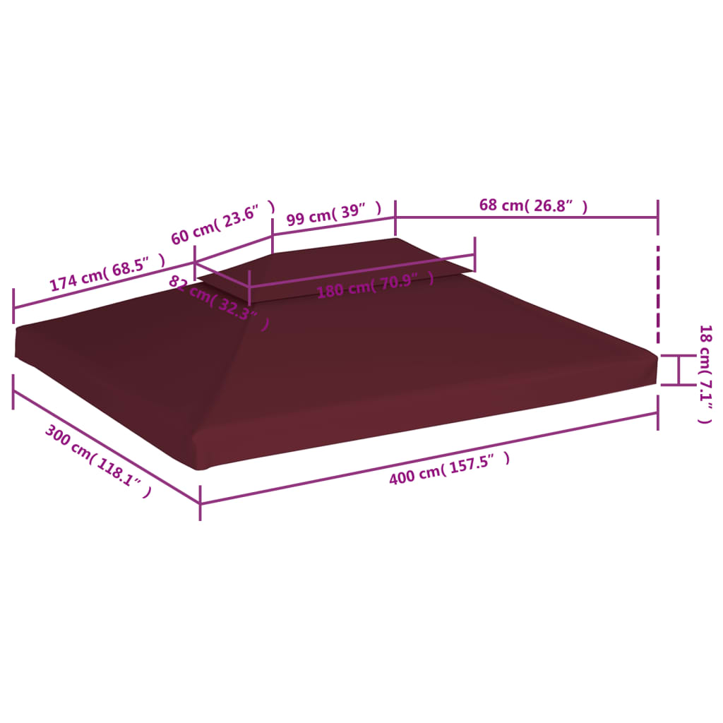Prieeldak 2-laags 4x3m 310 g/m² bordeaux