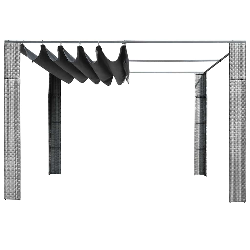 Prieel met dak 300x300x220 cm poly rattan grijs en antraciet