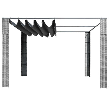 Prieel met dak 300x300x220 cm poly rattan grijs en antraciet