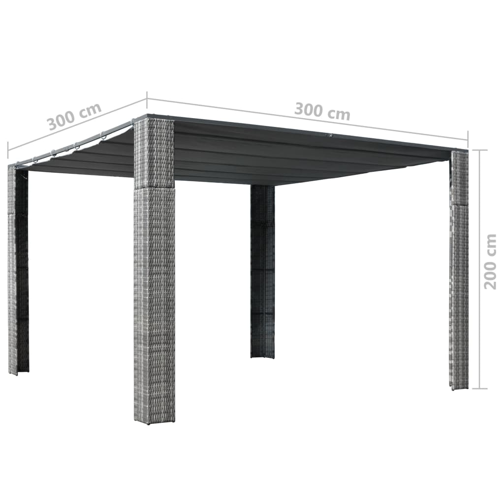 Prieel met dak 300x300x220 cm poly rattan grijs en antraciet
