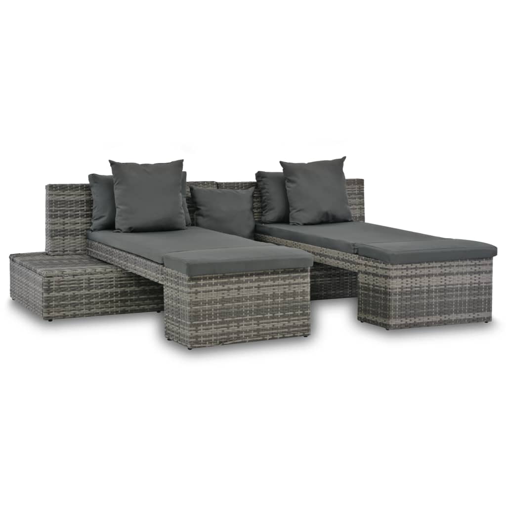 4-delige Loungeset met kussens poly rattan grijs