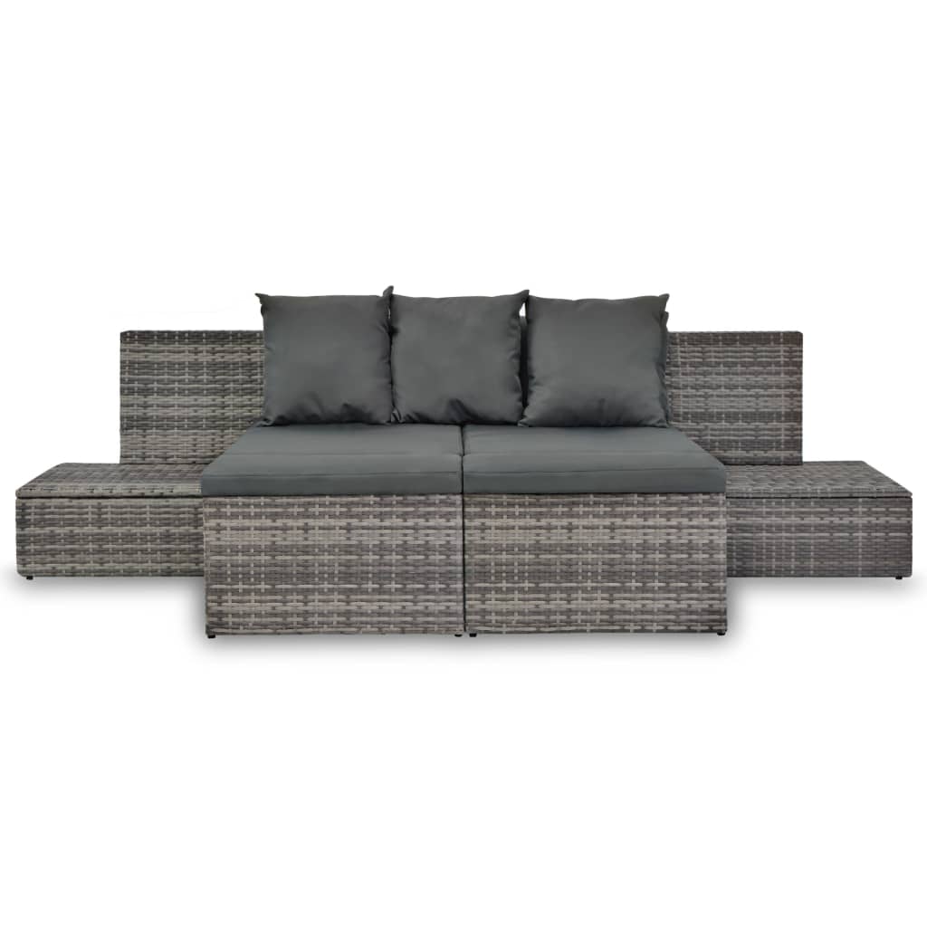 4-delige Loungeset met kussens poly rattan grijs