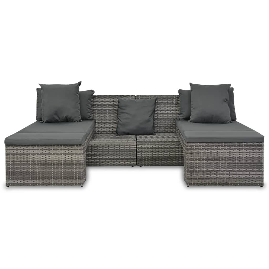 4-delige Loungeset met kussens poly rattan grijs