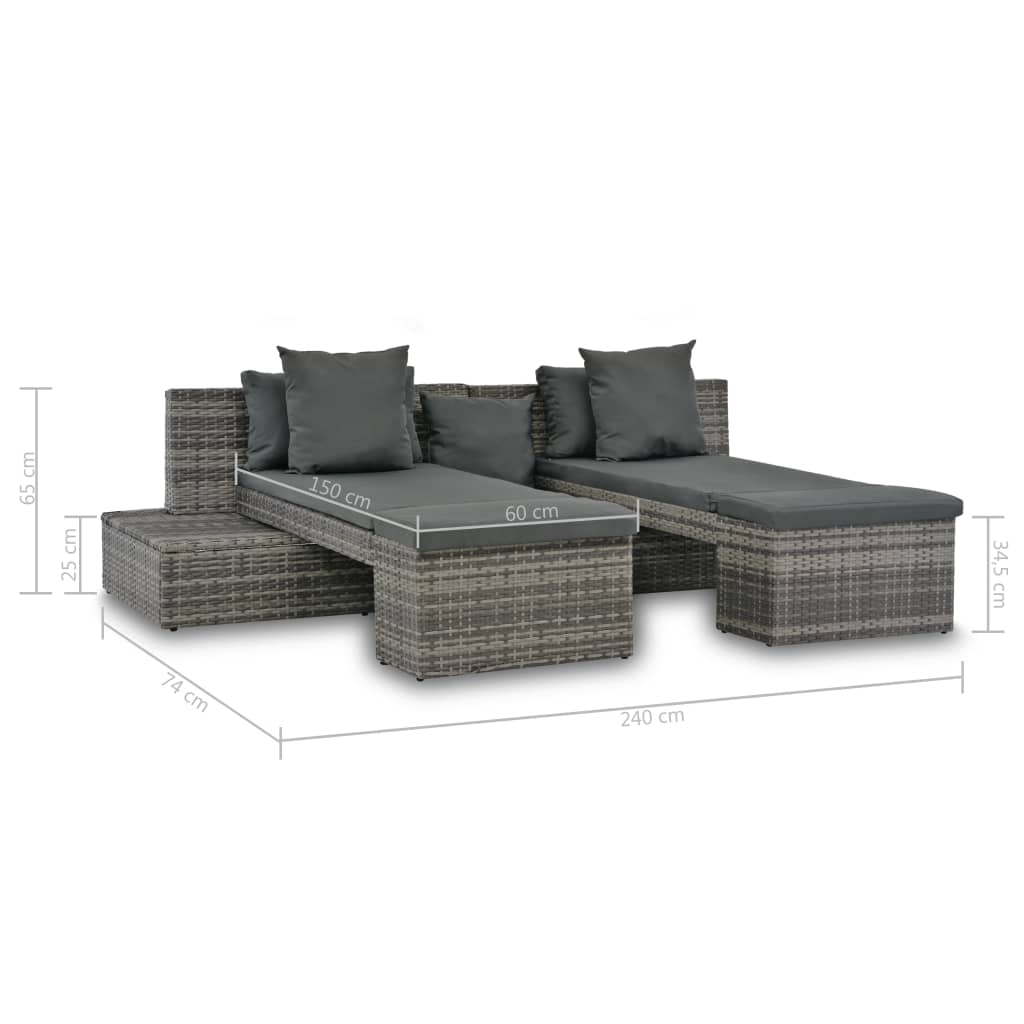 4-delige Loungeset met kussens poly rattan grijs
