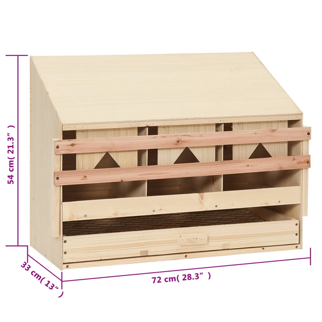 Kippenlegkast 3 compartimenten 72x33x54 cm massief grenenhout