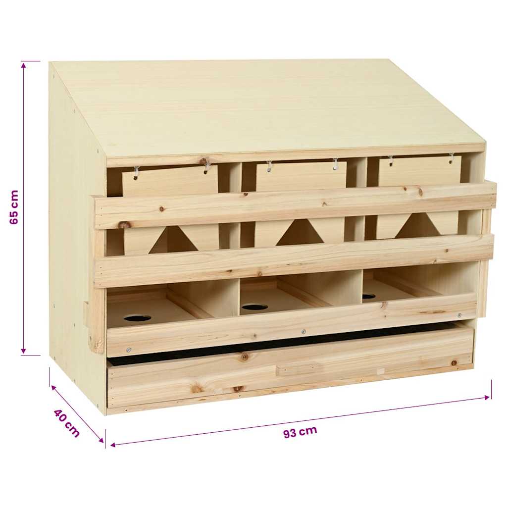 Kippenlegkast 3 compartimenten 93x40x65 cm massief grenenhout
