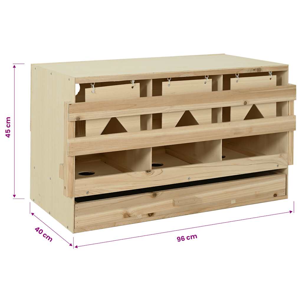 Kippenlegkast 3 compartimenten 96x40x45 cm massief grenenhout