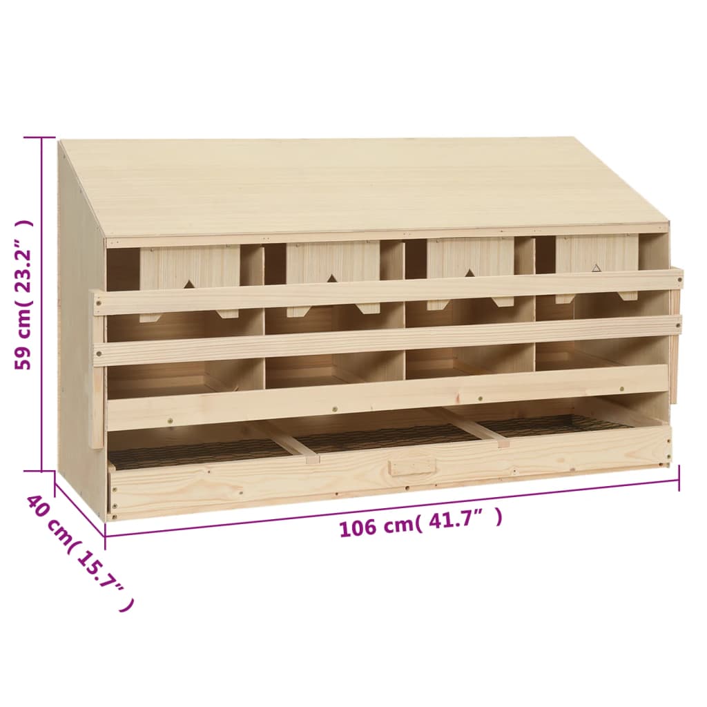 Kippenlegkast 4 compartimenten 106x40x59 cm massief grenenhout
