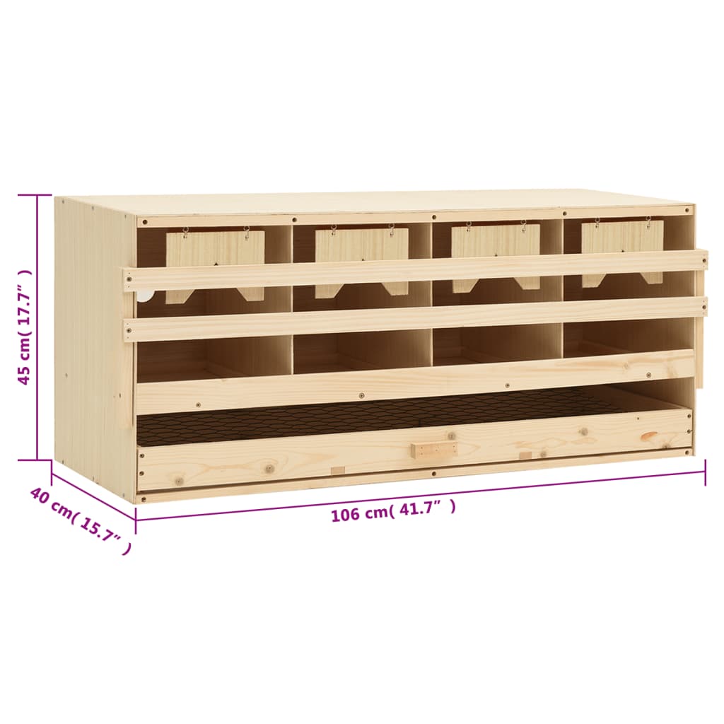 Kippenlegkast 4 compartimenten 106x40x45 cm massief grenenhout