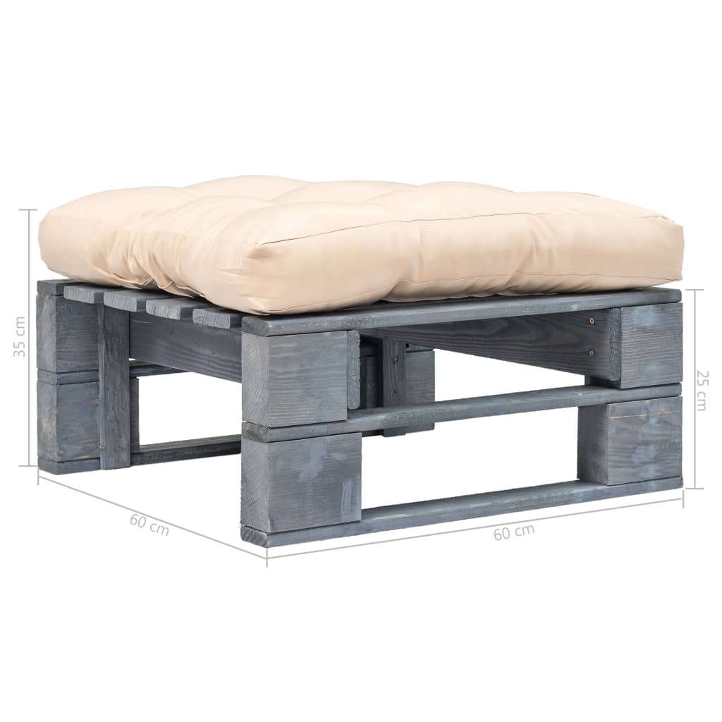 Tuinhocker met zandkleurig kussen pallet hout grijs