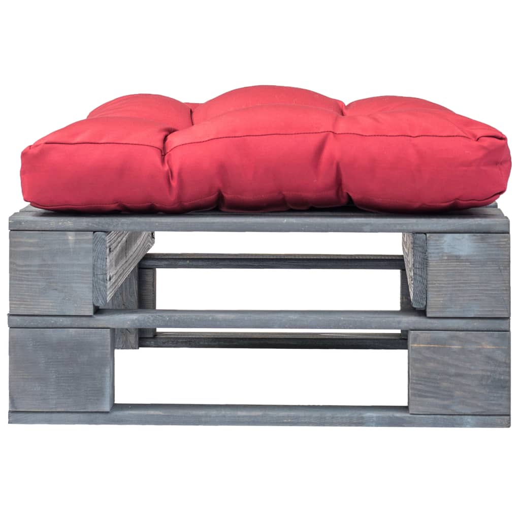 Tuinhocker met rood kussen pallet hout grijs