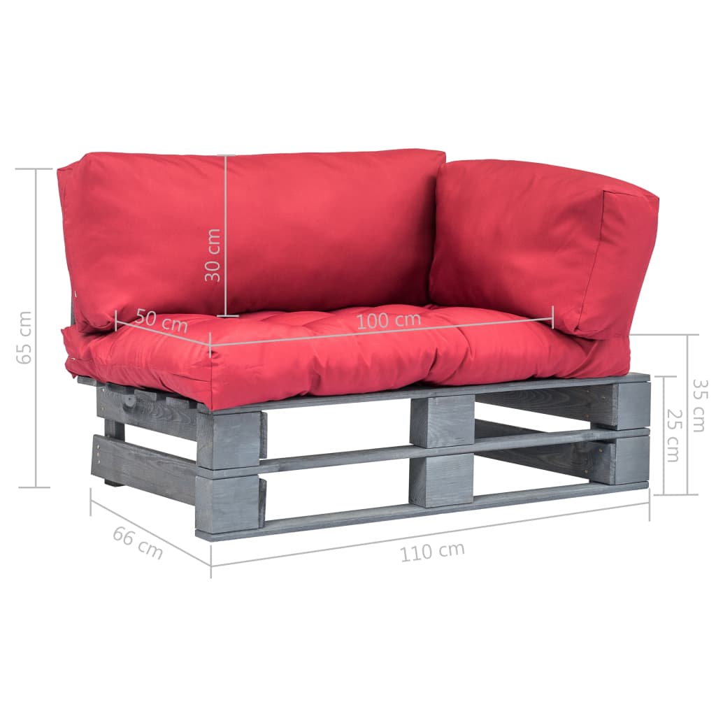 Tuinbank pallet met rode kussens grenenhout