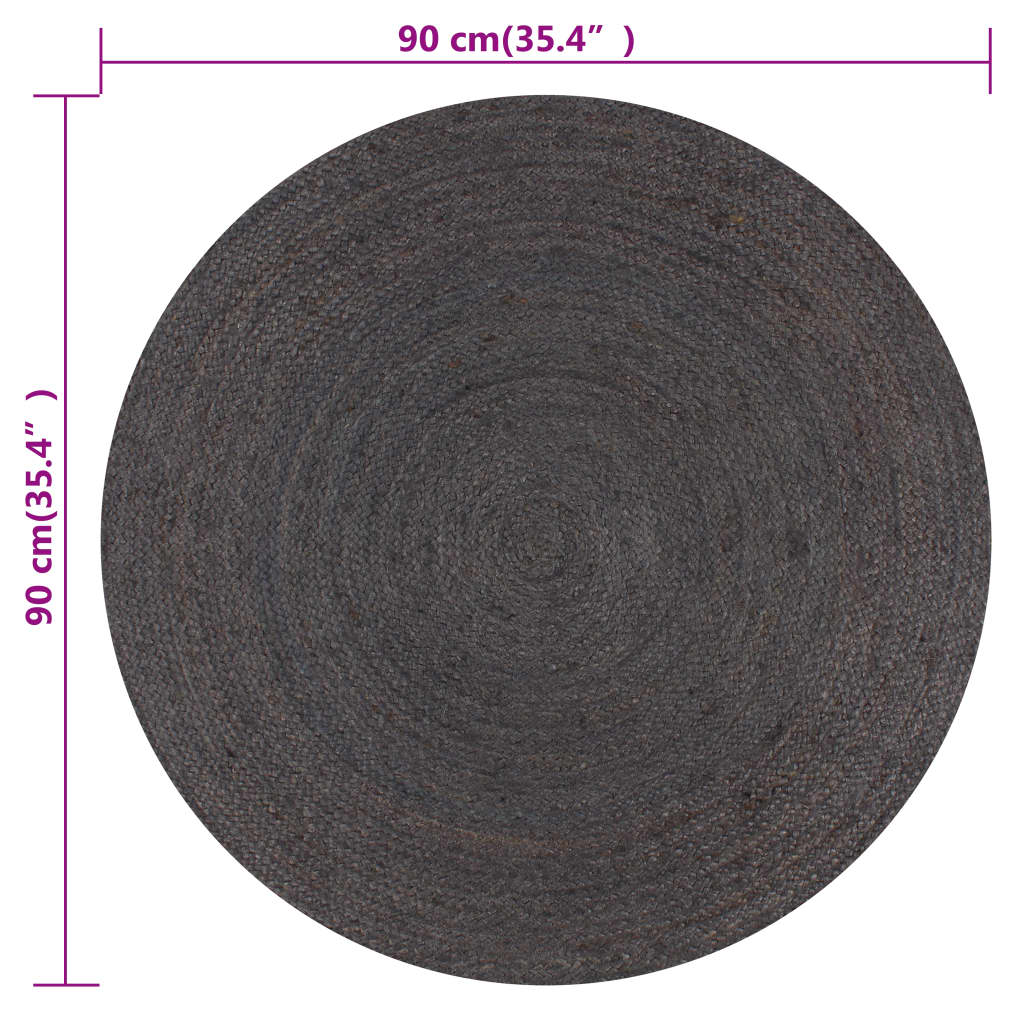 Vloerkleed handgemaakt rond 90 cm jute donkergrijs