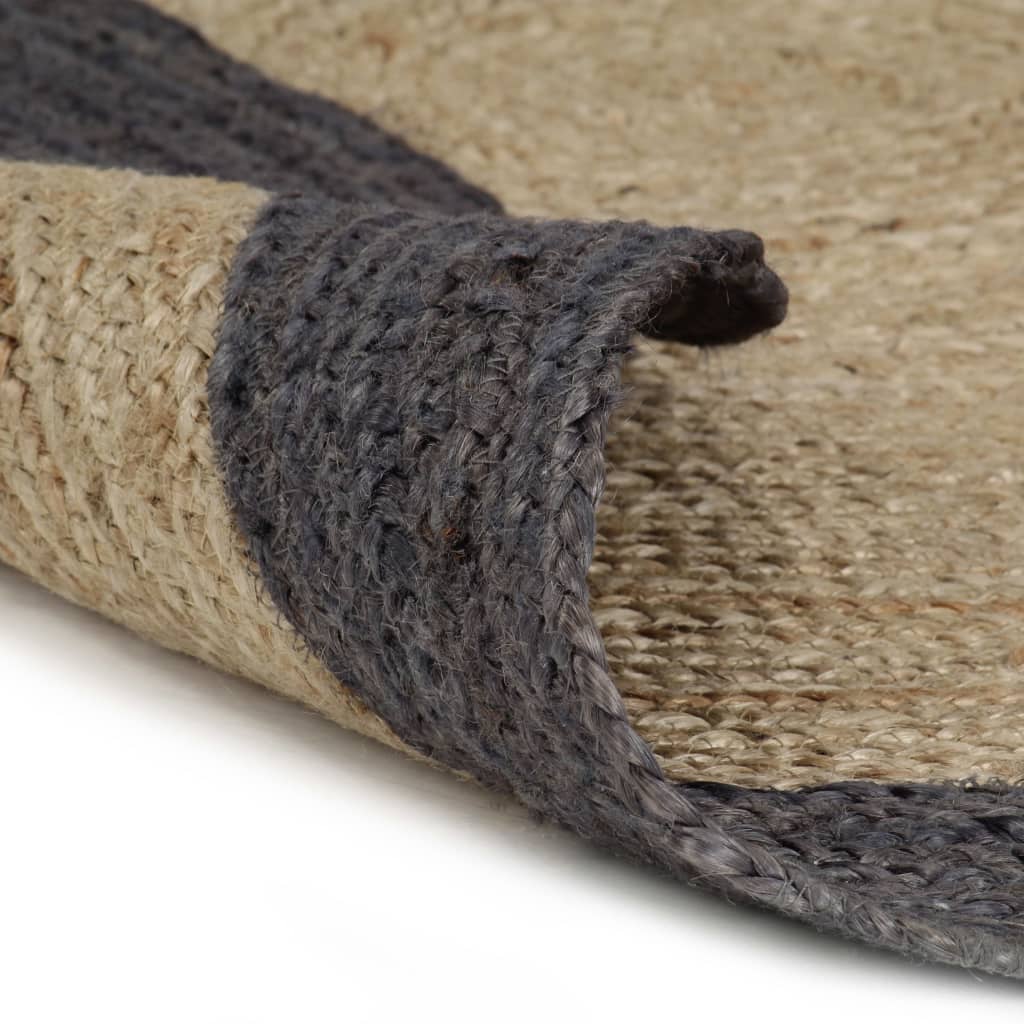 Vloerkleed handgemaakt met donkergrijze rand 90 cm jute