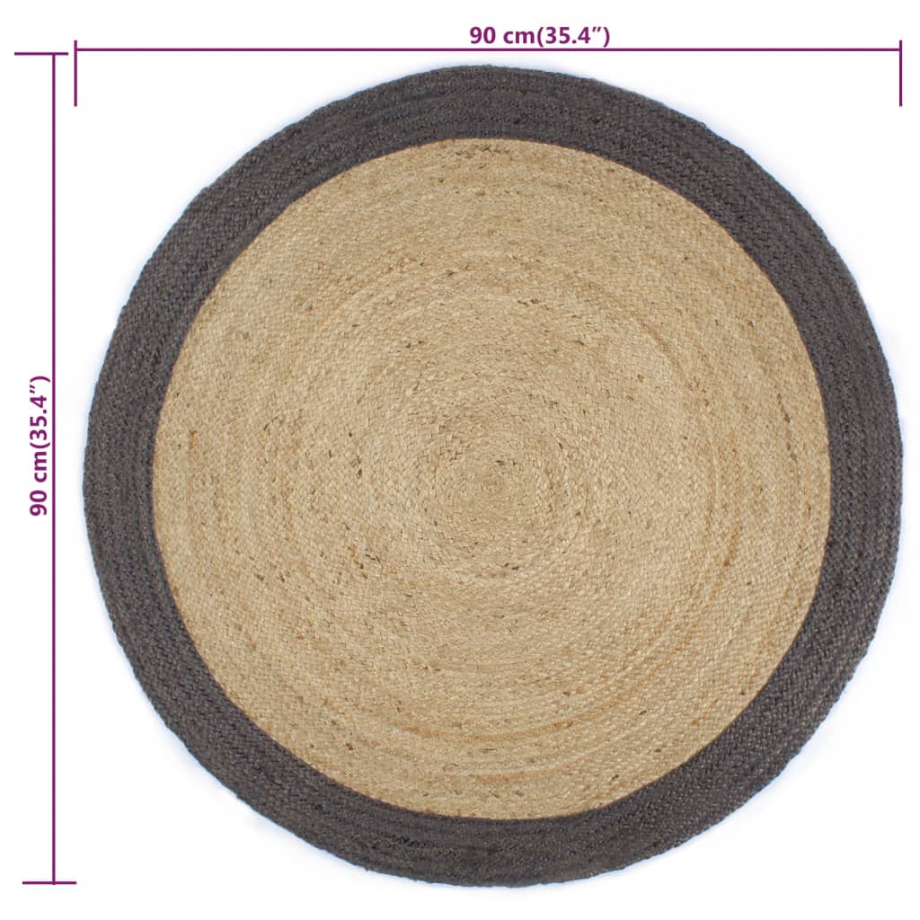 Vloerkleed handgemaakt met donkergrijze rand 90 cm jute
