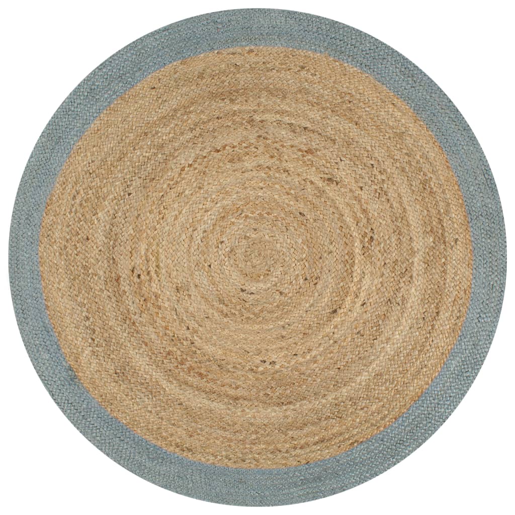 Vloerkleed handgemaakt met olijfgroene rand 90 cm jute