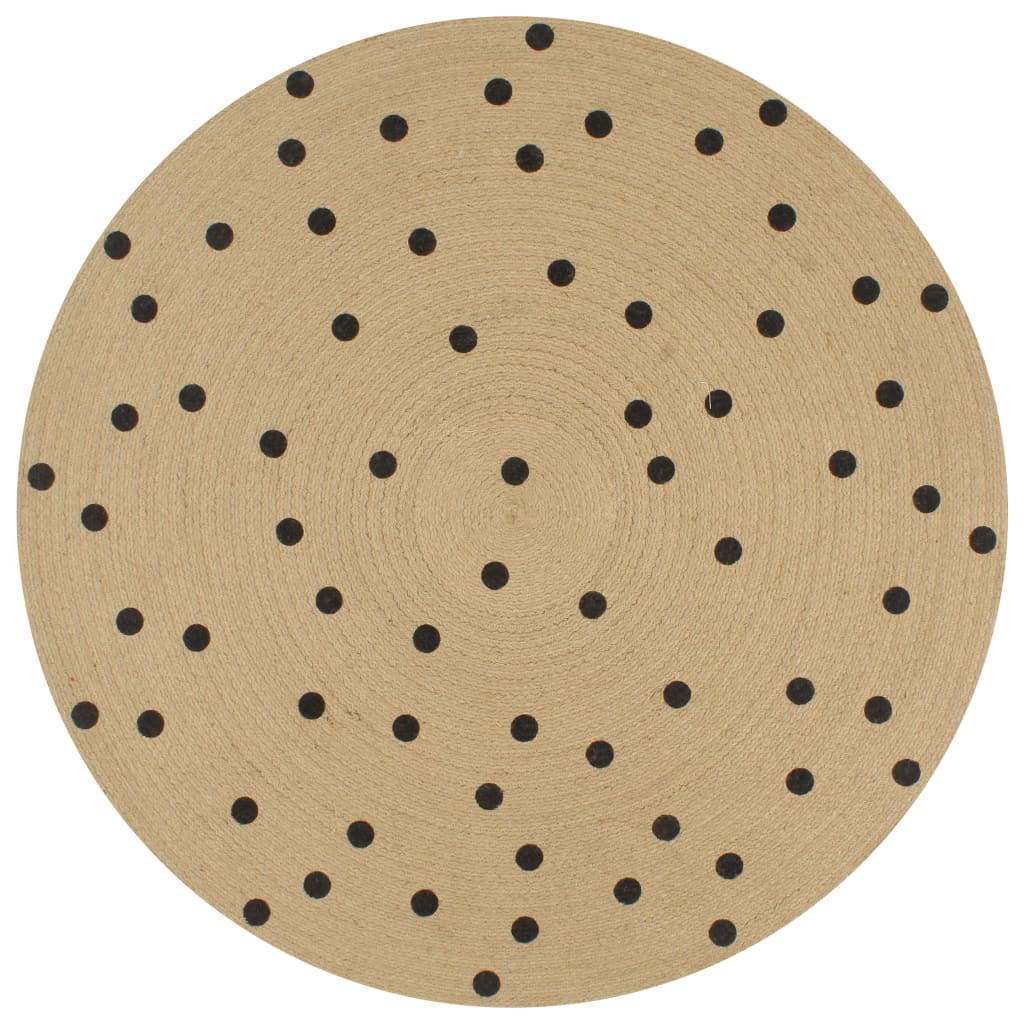 Vloerkleed handgemaakt met print polkadot 90 cm jute