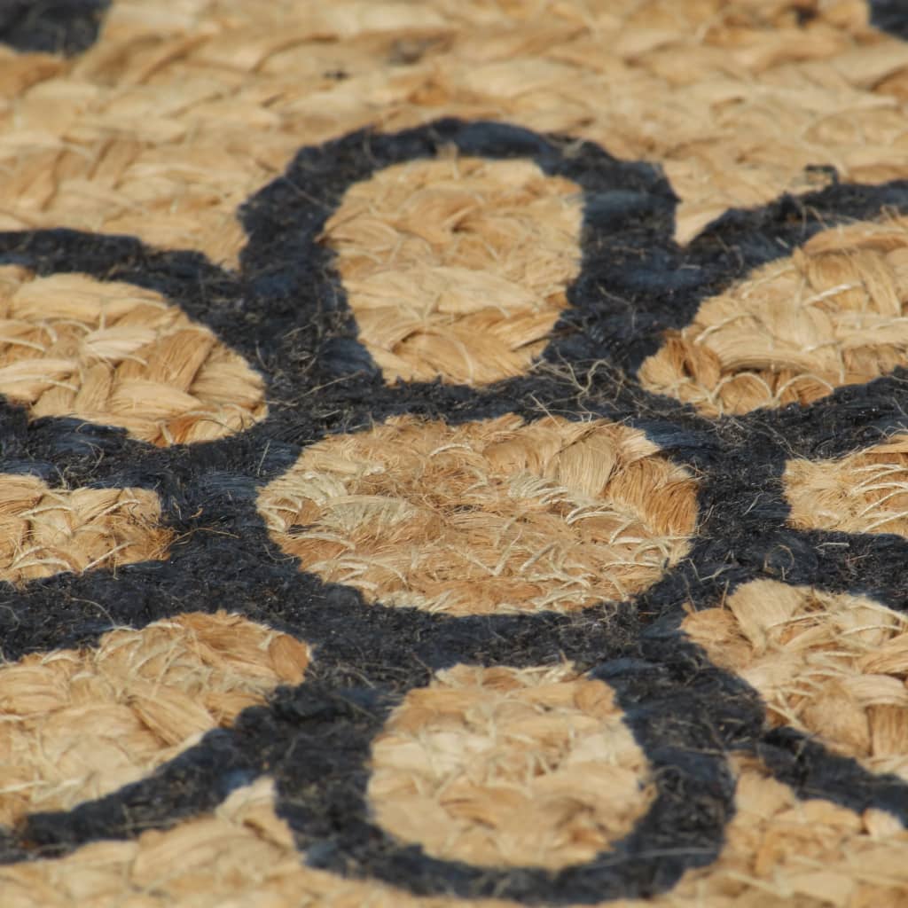 Vloerkleed handgemaakt met donkerblauwe print 90 cm jute