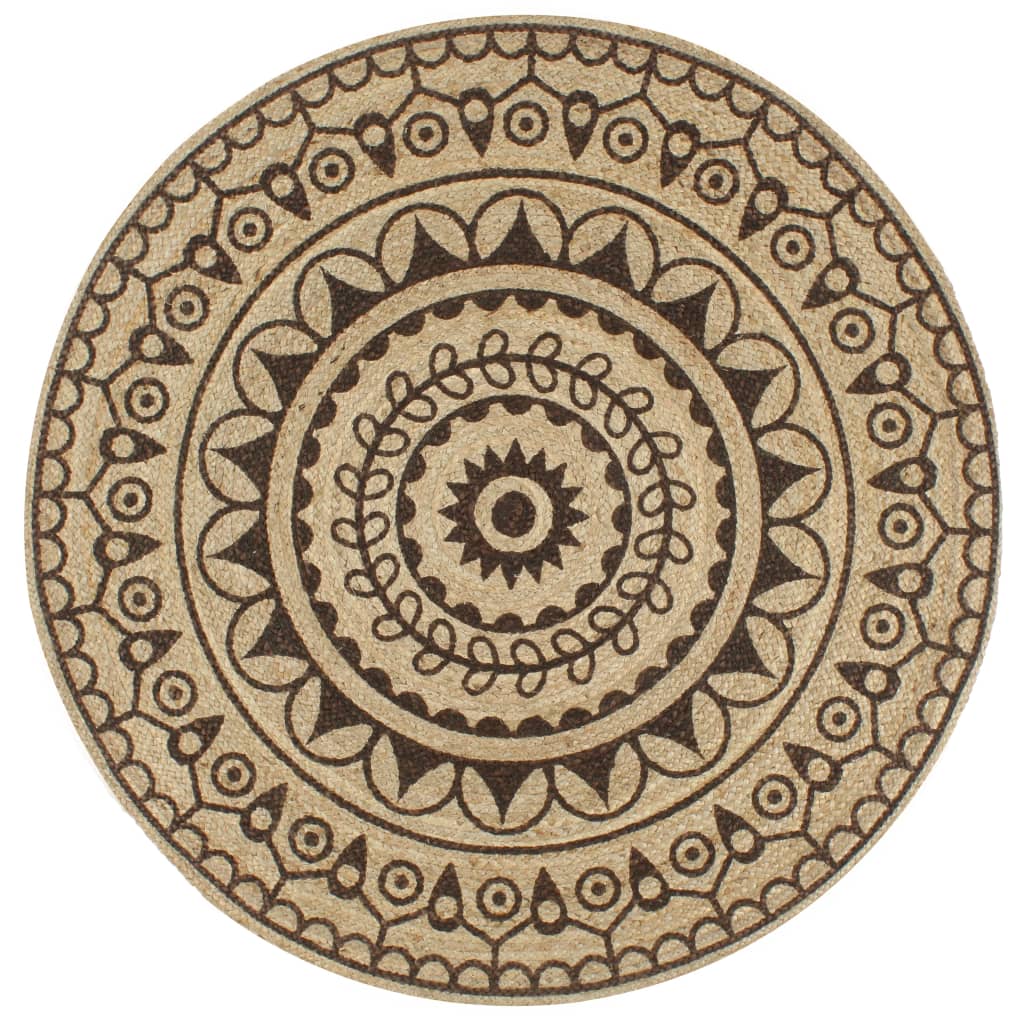 Vloerkleed handgemaakt met donkerbruine print 90 cm jute
