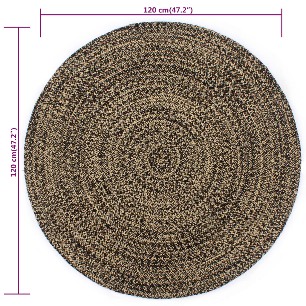 Vloerkleed handgemaakt 120 cm jute zwart en naturel