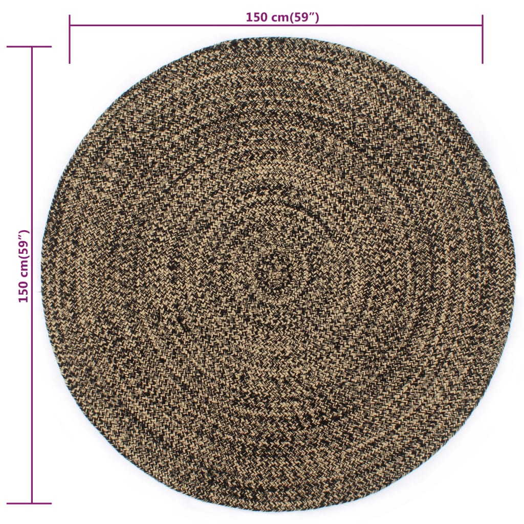 Vloerkleed handgemaakt 150 cm jute zwart en naturel