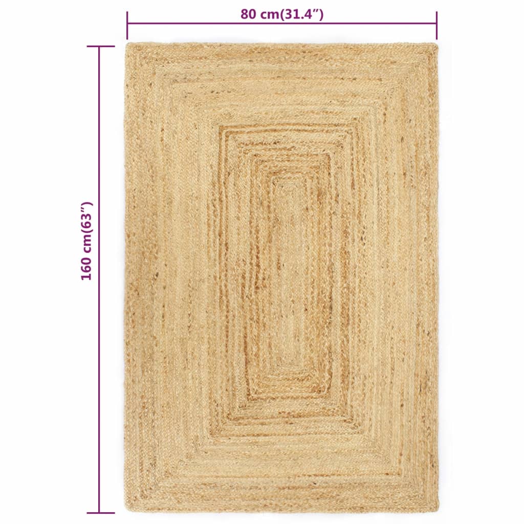 Vloerkleed handgemaakt 80x160 cm jute naturel