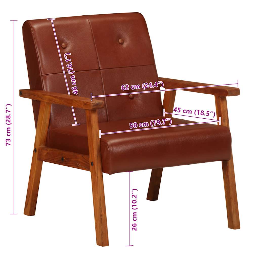 Fauteuil echt leer bruin