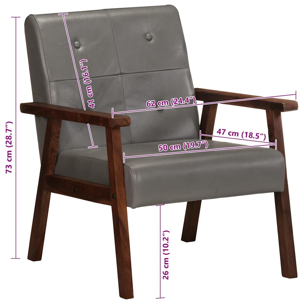 Fauteuil echt leer grijs