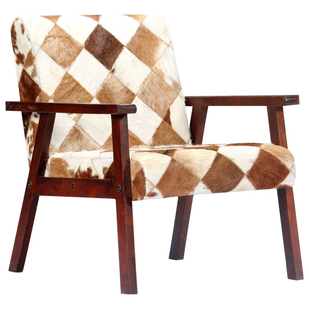 Fauteuil echt geitenleer wit en bruin