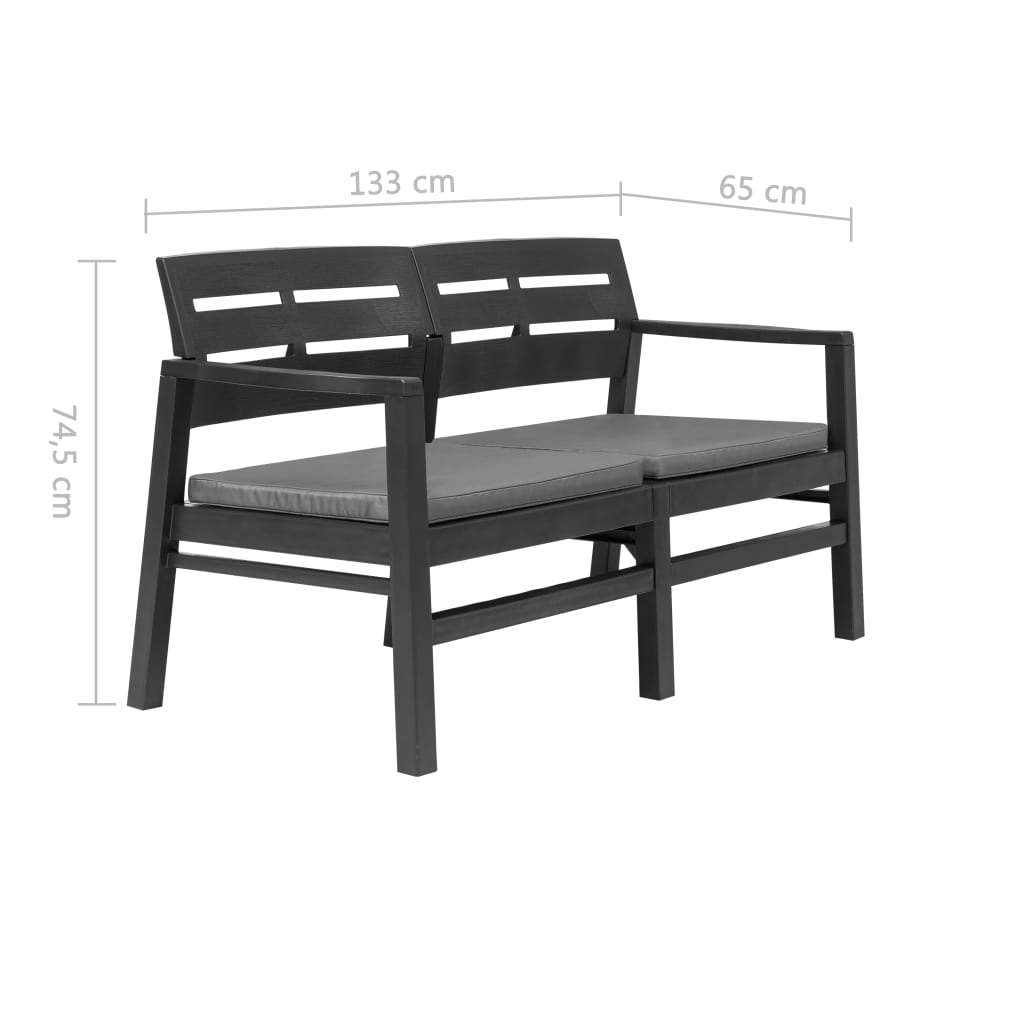 Tuinbank 2-zits met kussens 133 cm kunststof antraciet