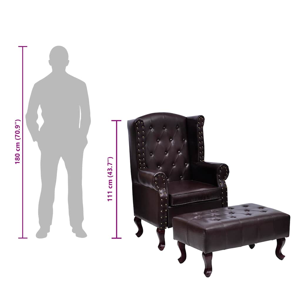 Fauteuil met voetenbankje kunstleer donkerbruin