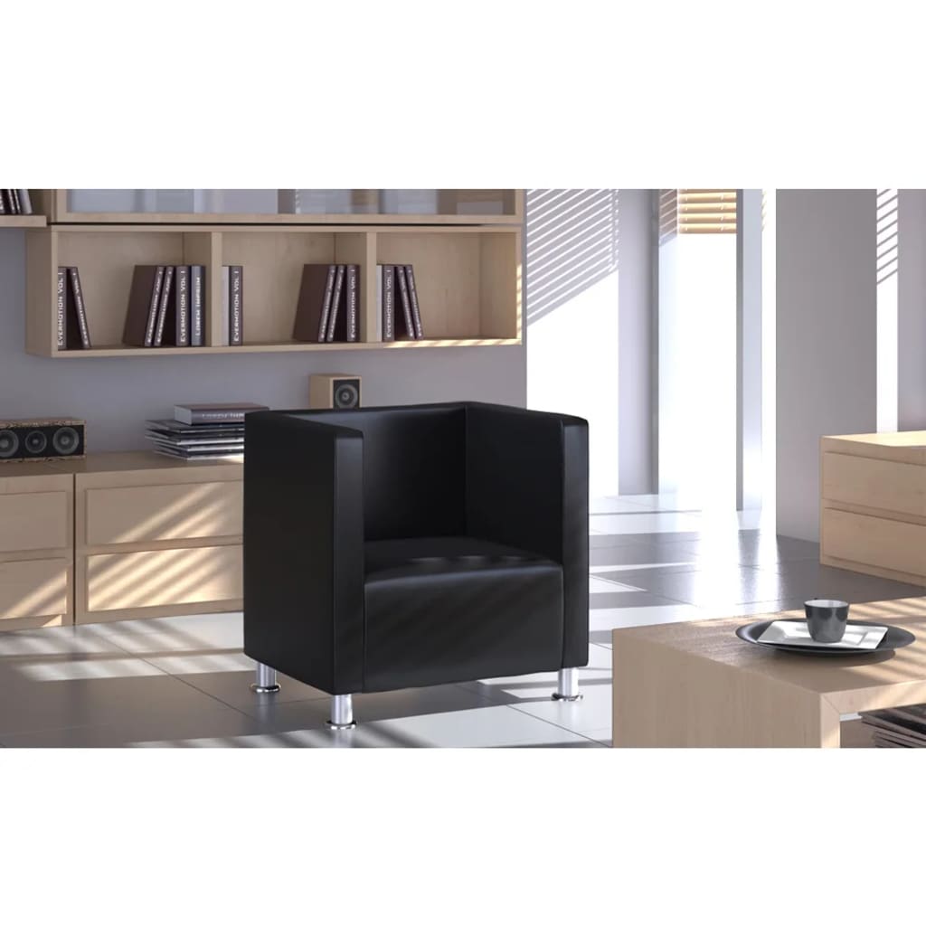 Fauteuil kubus kunstleer zwart