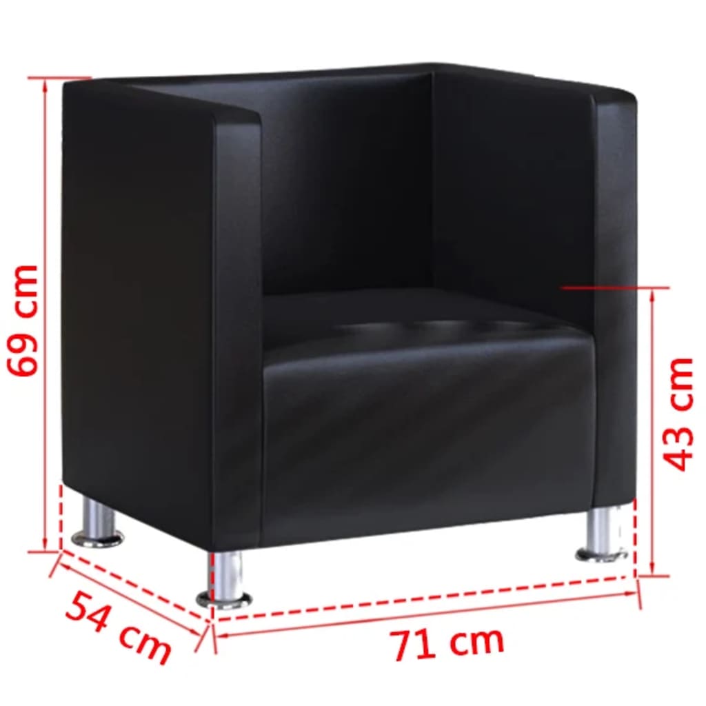 Fauteuil kubus kunstleer zwart