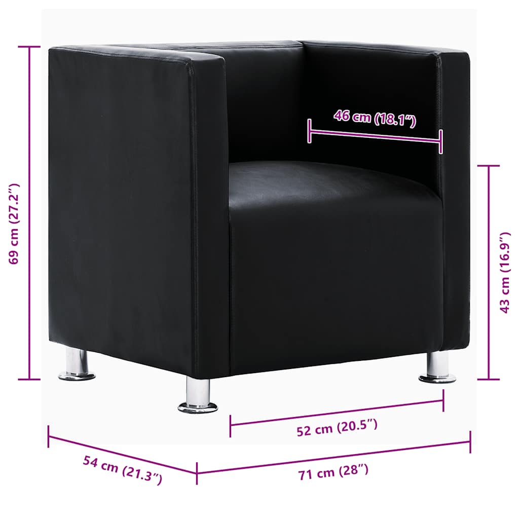 Fauteuil kubus kunstleer zwart