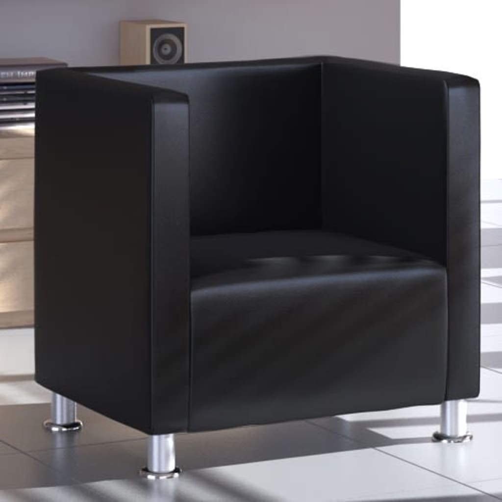 Fauteuil kubus kunstleer zwart