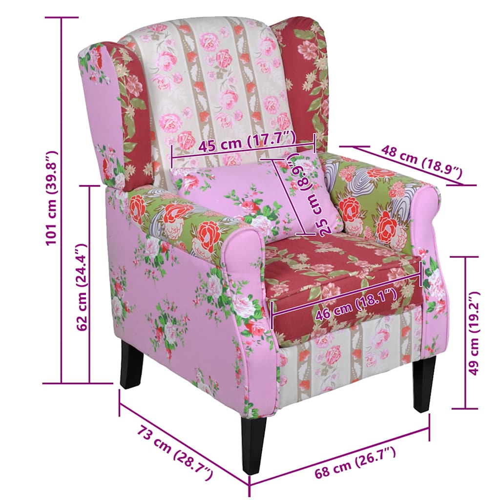 Fauteuil met patchwork ontwerp stof