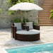 Tuinbed met parasol poly rattan bruin