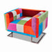 Fauteuil met patchwork ontwerp en verchroomde poten kubus stof