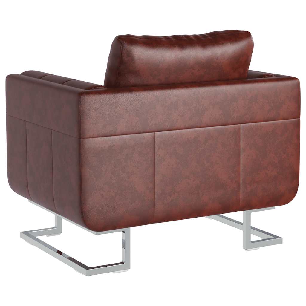 Fauteuil met verchroomde poten kubus kunstleer bruin