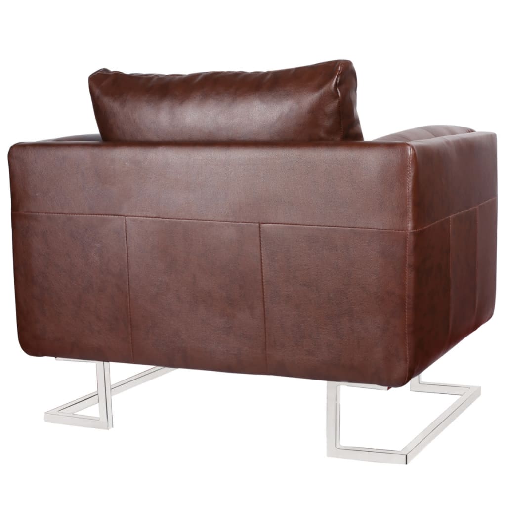 Fauteuil met verchroomde poten kubus kunstleer bruin
