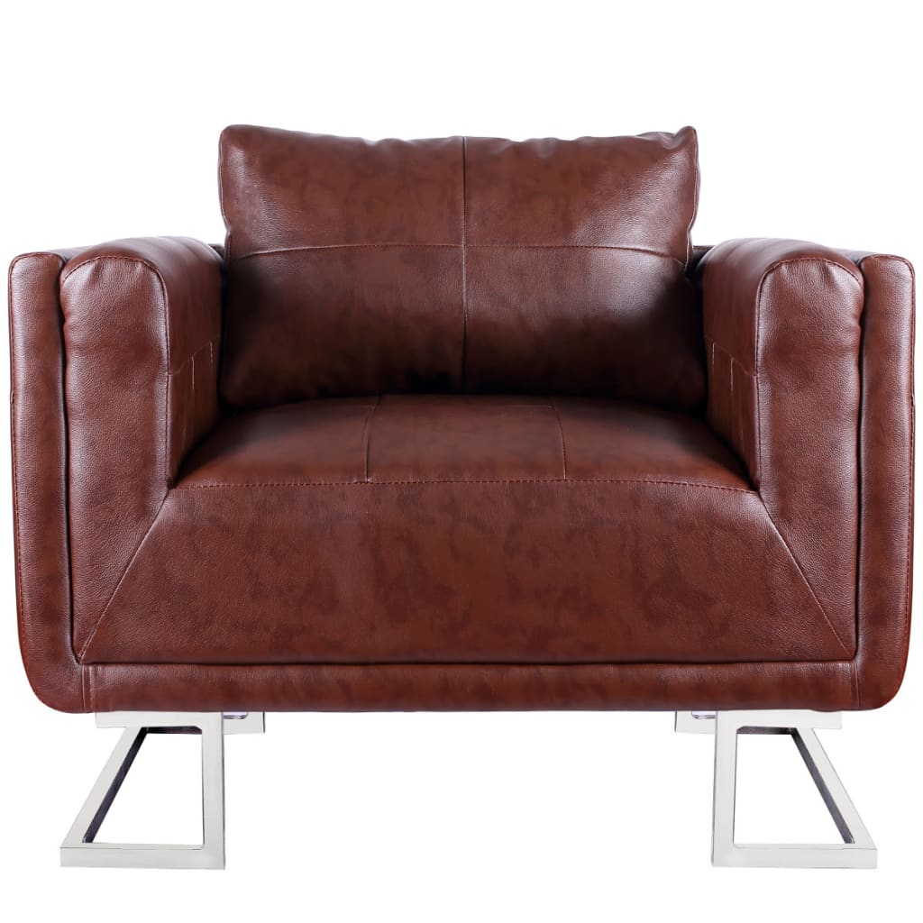 Fauteuil met verchroomde poten kubus kunstleer bruin