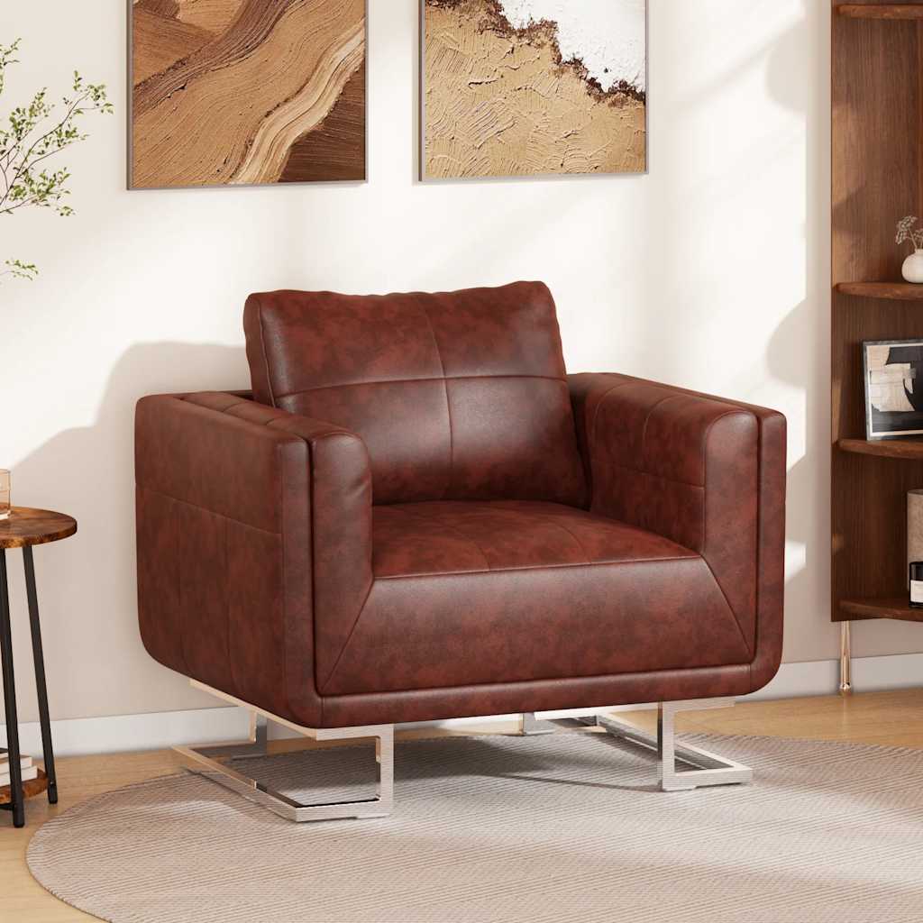 Fauteuil met verchroomde poten kubus kunstleer bruin