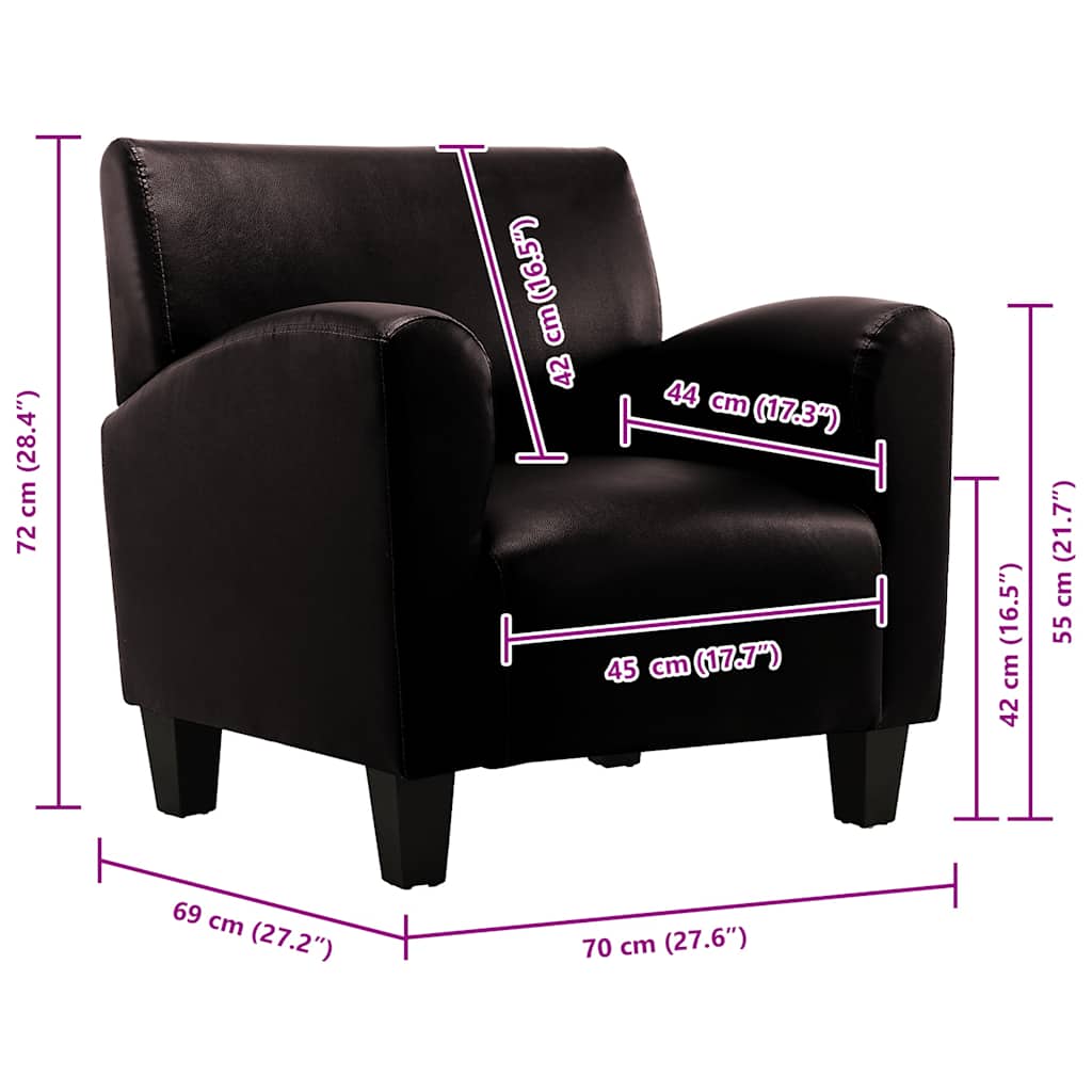 Fauteuil kunstleer donkerbruin