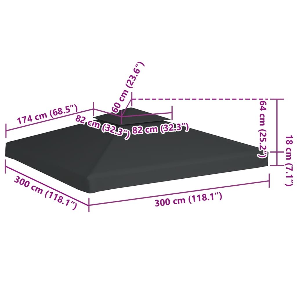 Vervangend tentdoek prieel 310 g/m² 3x3 m donkergrijs
