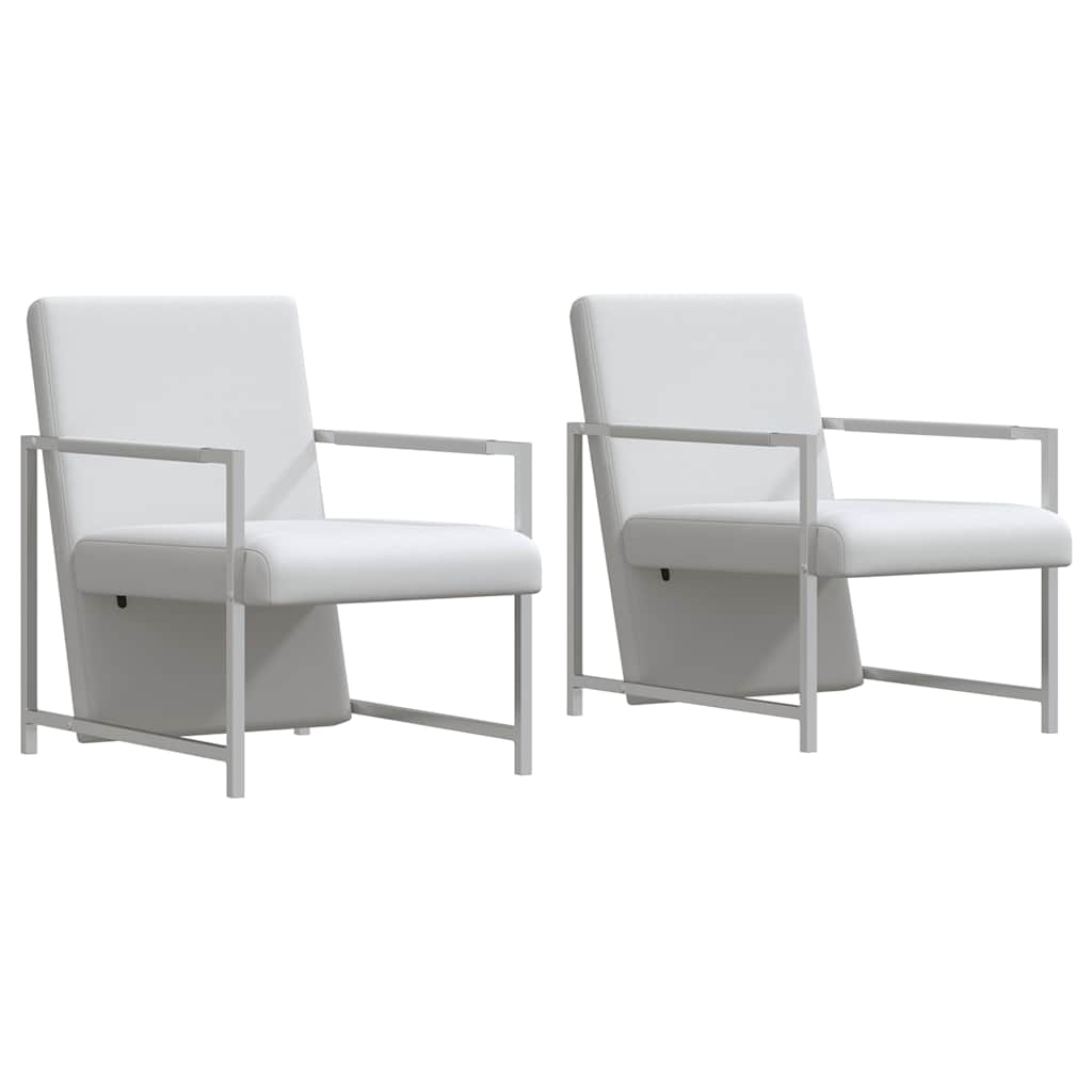 Fauteuils 2 st met chroom frame kunstleer wit