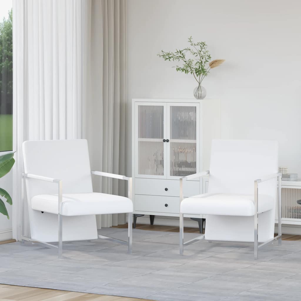 Fauteuils 2 st met chroom frame kunstleer wit