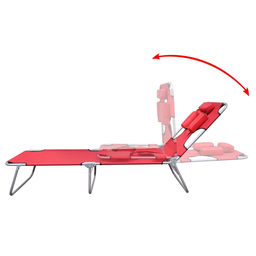 Ligbed inklapbaar met hoofdkussen gepoedercoat staal rood