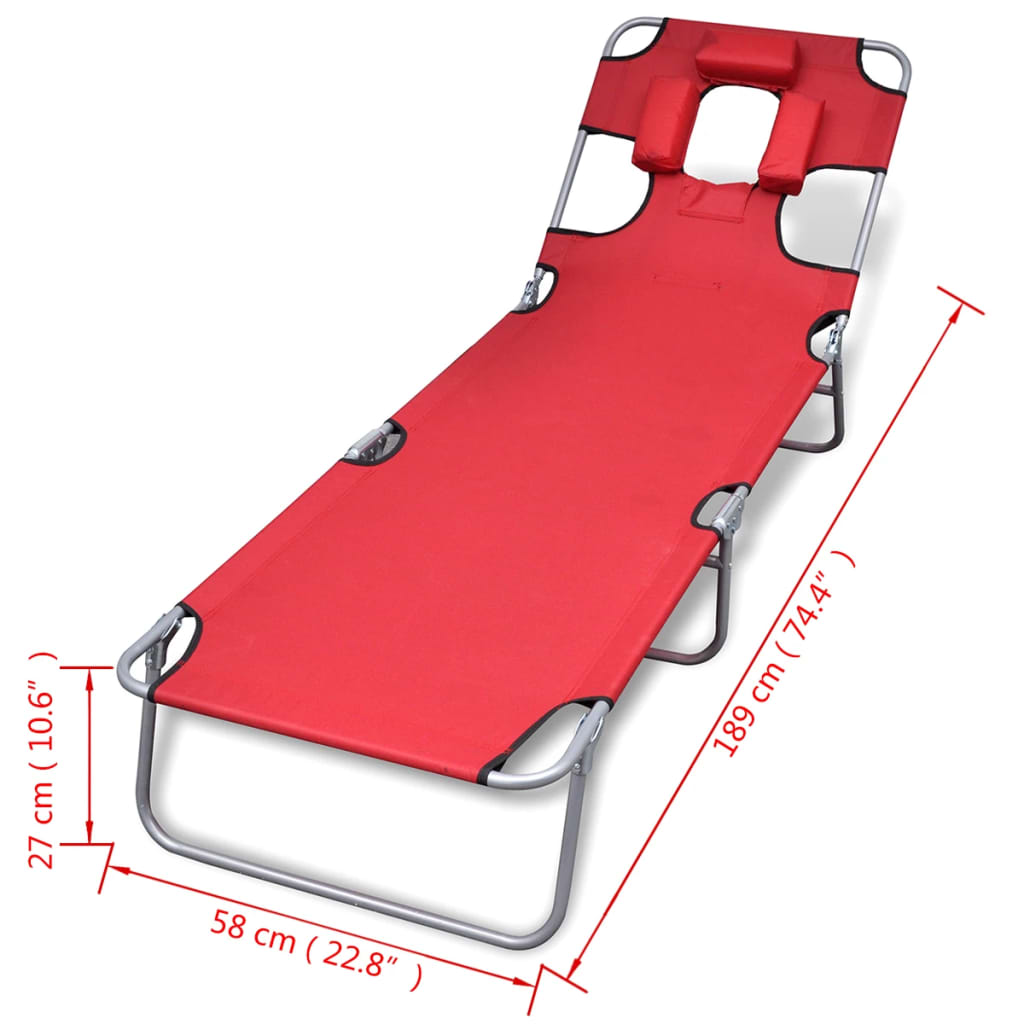 Ligbed inklapbaar met hoofdkussen gepoedercoat staal rood
